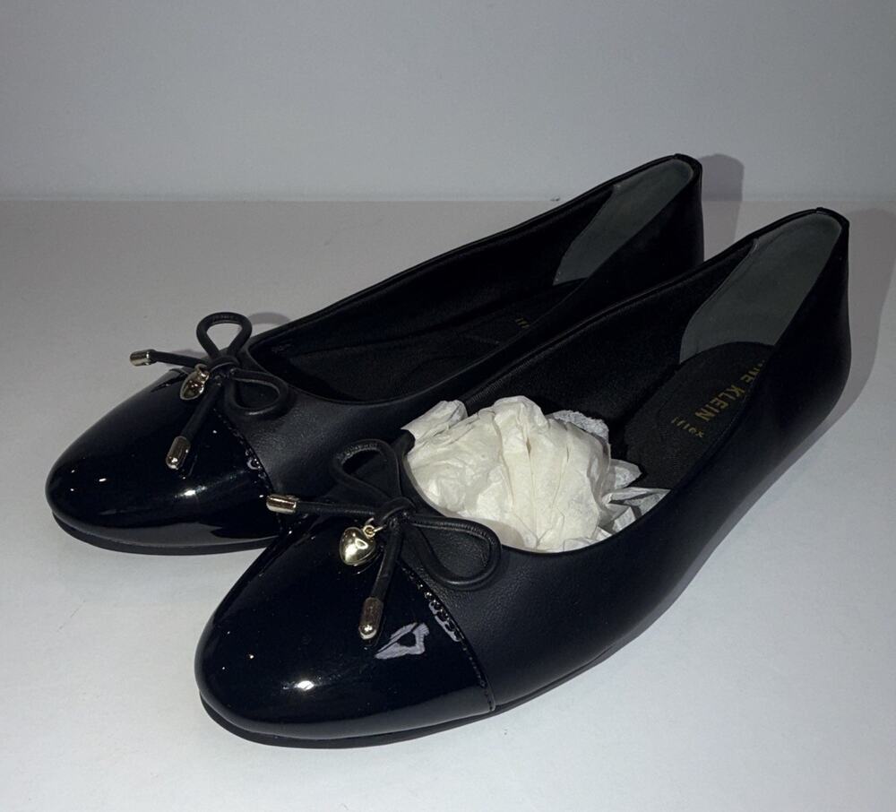 Anne Klein iFlex Black Ballet Flats Round Toe Bow Slip-On Women’s 6.5 M